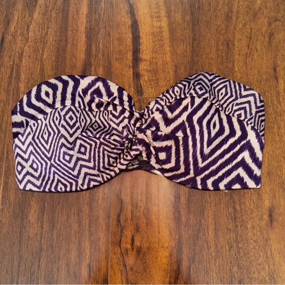 Victoria’s Secret 32D Bandeau Bikini Top Purple Ikat Tribal Strapless Swim 2014 - Picture 2 of 10